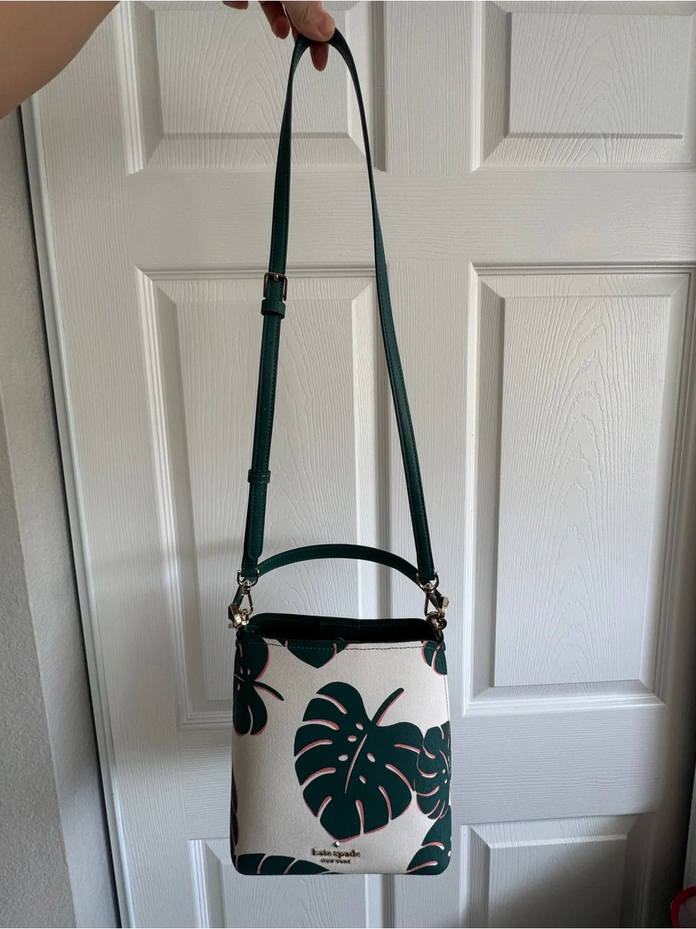 kate spade Cream Crossbody with Dark Green Tropical Leaf Print